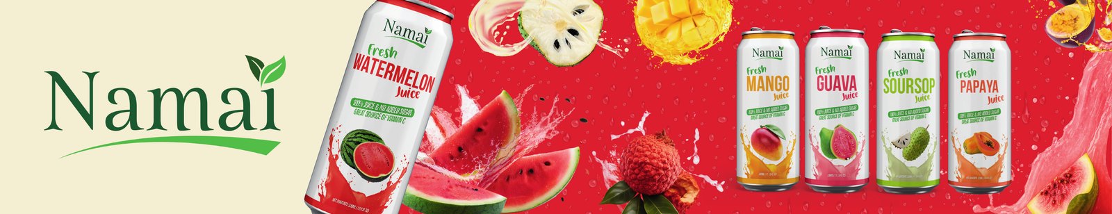 Namai Juices full range — Watermelon, Mango, Guava, Soursop, Papaya